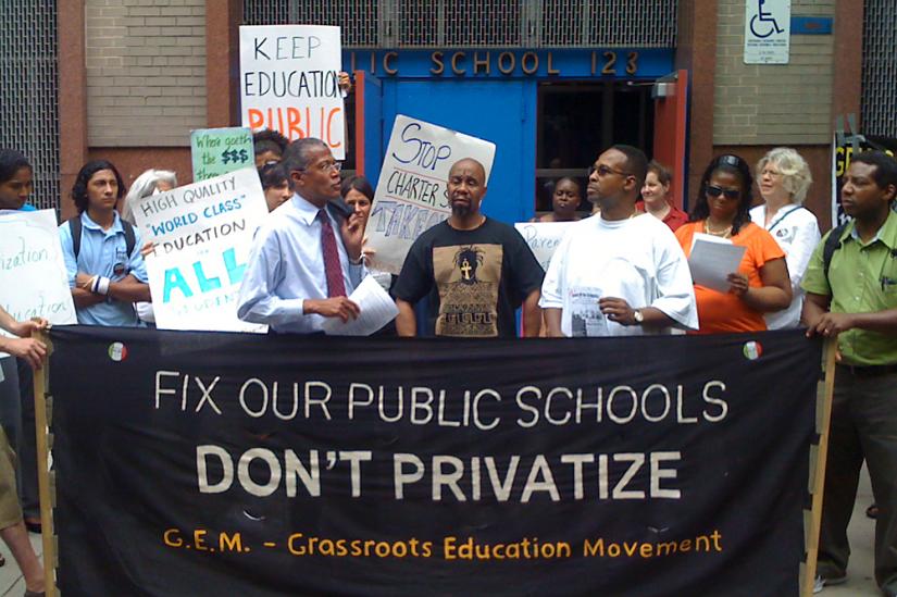 Parents and teachers protest privatization outside P.S. 123 in Harlem