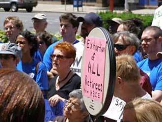 Public-sector retirees protest an attack on their pension benefits