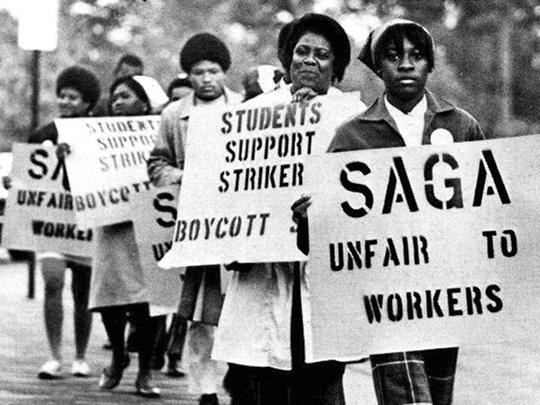UNC dining-hall workers during their strike in 1969 after SAGA took over