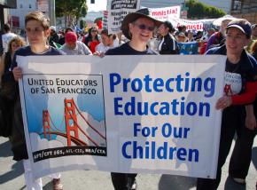 UESF members march at the May Day demonstration for immigrant rights in 2008