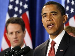 President Barack Obama with Treasury Secretary Tim Geithner