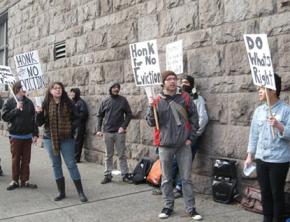 Portland activists gather for a protest against evictions in March