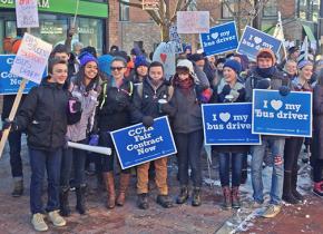 Students from Burlington High School demonstrate support for striking bus drivers