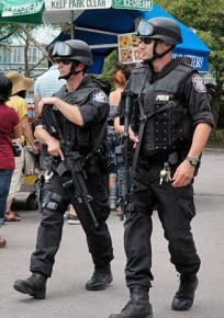 New York police on patrol with machine guns