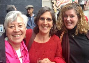 From left to right: Claudia Haas, Lita Blanc and Rose Curreri celebrate the EDU victory