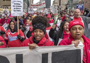 Chicago Teachers Union members on the march during their one-day strike in April