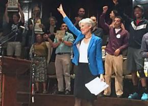 Green Party presidential candidate Jill Stein greets supporters in Chicago