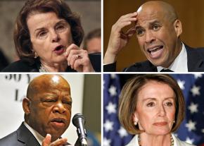 Clockwise from top right: Democrats Dianne Feinstein, Cory Booker, Nancy Pelosi and John Lewis