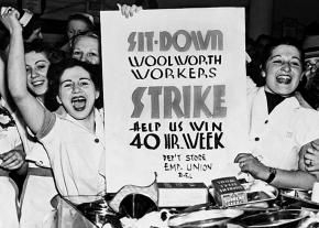 Retail workers at Woolworth occupy their store during the great sit-down strike wave of 1937