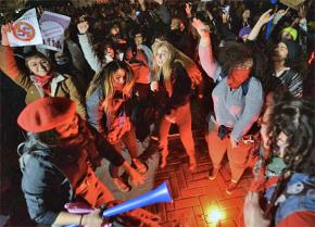 Students at UC Berkeley protest far-right provocateur Milo Yiannopoulos