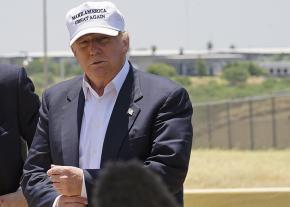 Then-candidate Donald Trump visits the Mexican border in Laredo, Texas