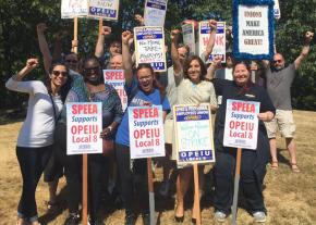 Striking pension workers and their allies on the picket line in Seattle