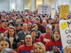 West Virginia teachers crowd into the State Capitol rotunda