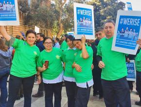 Service workers at UC Berkeley rally for a fair contract