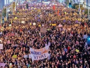Masses of people pour into the streets of Madrid for International Women's Day