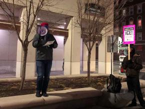 Students demonstrate in solidarity with the refugee caravan in Madison, Wisconsin